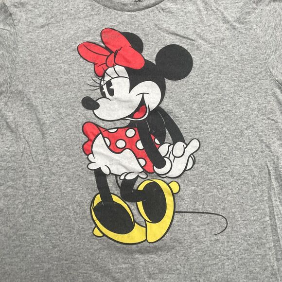 Disney Minnie Mouse Graphic T-Shirt Women Large Gray Crew Neck Casual Cotton Tee - Picture 3 of 8